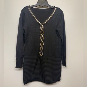 Black Sweater Dress with Gold Embellishments SIZE M